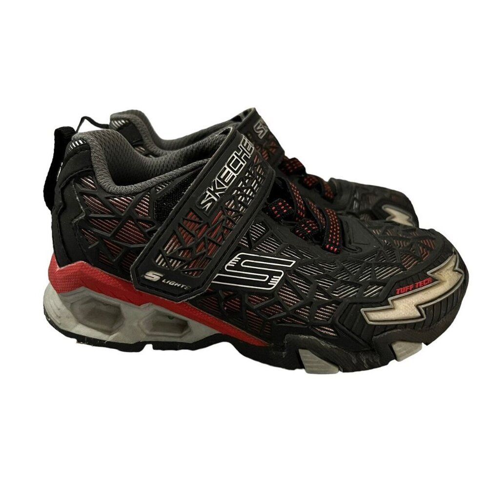 Skechers Sz 11 Black & Red Light Up Sneakers Shoes - Picture 6 of 9